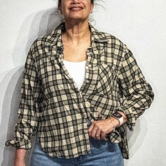 Zara Tan Plaid Flannel Button Down Shirt Sz M - Picture 5 of 12